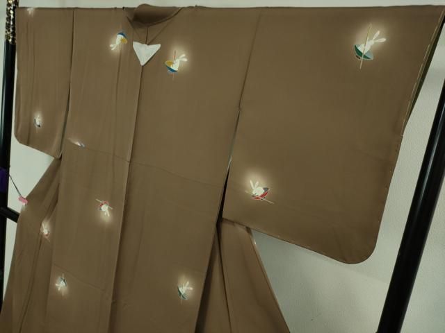 平和屋着物●極上　小紋　兎　うさぎ　一寸法師　蛍暈し　銀煤竹色地　逸品　未使用　DZAB1918kh6 平和屋着物○極上 小紋 兎 うさぎ 一寸法師 蛍暈し 銀煤竹色地 逸品 未