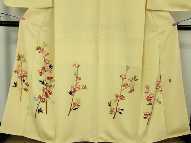平和屋着物○極上 本加賀友禅作家 成竹登茂男 訪問着 枝花文 女郎花色