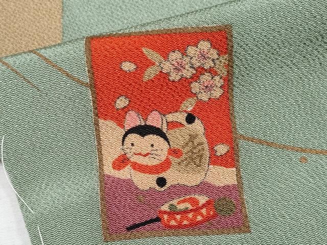 平和屋着物●極上　人形作家・ホリヒロシ　小紋　かるた　岩井茶色　反端付き　逸品　未使用　CYAA4050s6 平和屋着物○極上 人形作家・ホリヒロシ 小紋 かるた 岩井茶色 反端
