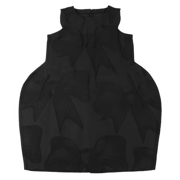 コムデギャルソンCOMME des GARCONS リボンエンボス二次元デザインワンピース 黒XS