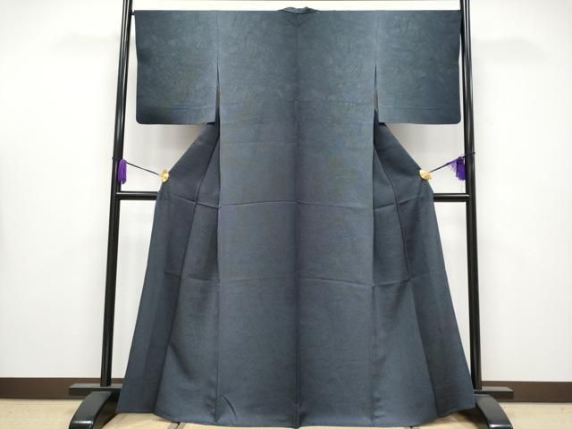 平和屋着物▽極上 江戸小紋 単衣 行儀 墨流し文様 暈し染め 黒地 逸品