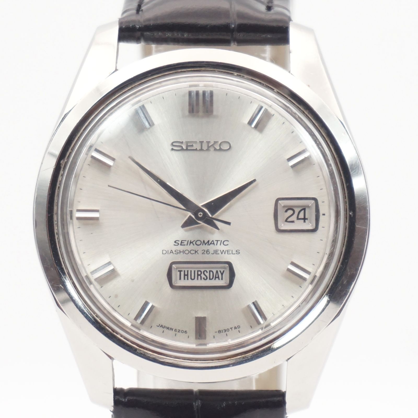 ⭐ SEIKO セイコーマチック 6206-8130 自動巻 26石 曜日 日付 シルバー