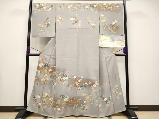 平和屋着物○極上 京友禅の第一人者 松井青々 訪問着 駒刺繍 秋草文