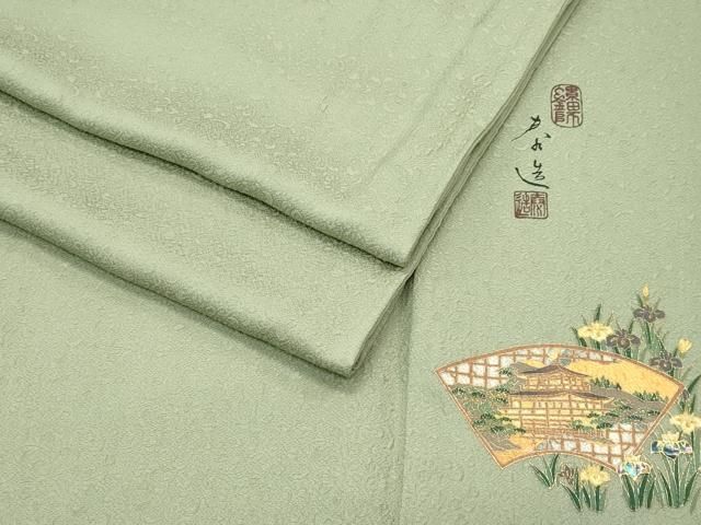 平和屋着物●極上　螺鈿作家　甲斐泰造　色無地　柳茶色　花唐草地紋　やまと誂製　逸品　CZAA4612s6 平和屋着物○極上 螺鈿作家 甲斐泰造 色無地 柳茶色 花唐草地紋 やまと