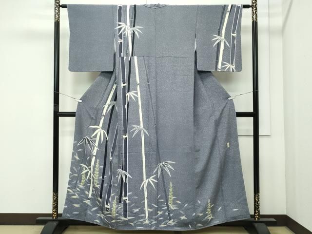 平和屋着物●極上　京本政樹着物コレクション　訪問着　笹竹文　竹の子　筍　鉛色地　反端付き　逸品　未使用　CZAA4622s6 平和屋着物○極上 京本政樹着物コレクション 訪問着 笹竹文 竹の子 筍