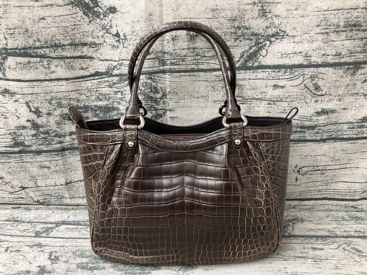JRA認定】クロコダイル ハンドバッグ USED ワニ革 ブラウン crocodile