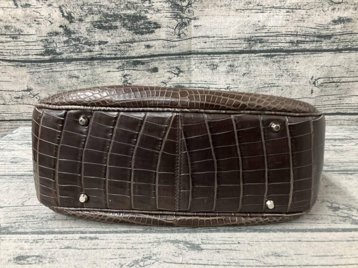 JRA認定】クロコダイル ハンドバッグ USED ワニ革 ブラウン crocodile