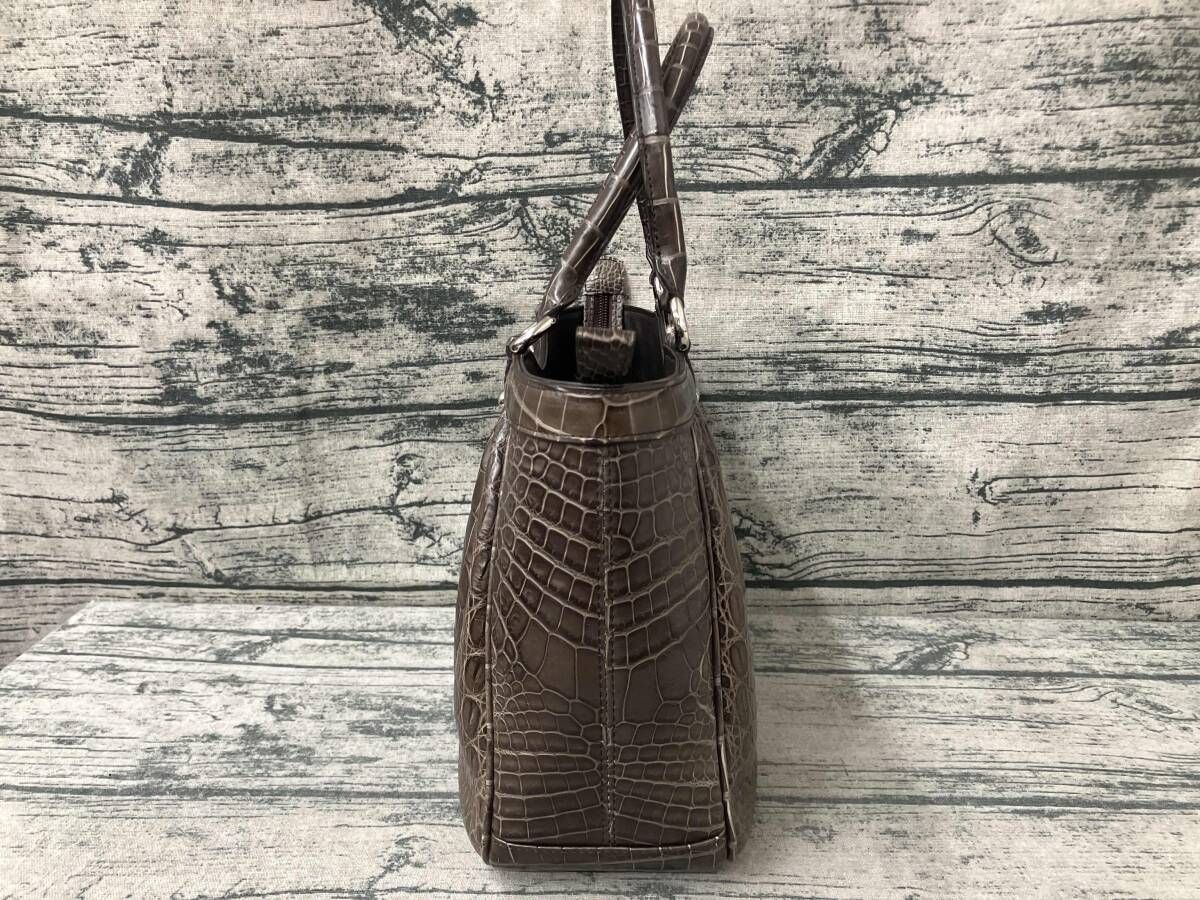 JRA認定】クロコダイル ハンドバッグ USED ワニ革 ブラウン crocodile