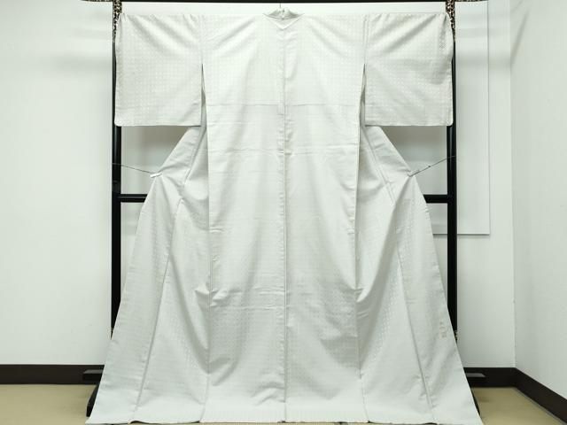 Y3828◇美品 正絹 児島廣和落款 作家物 手縫い仕立て 小紋 着物 平和屋着物○極上 児島廣和 アトリエ 聖jin苑 色無地 灰白色 菱地紋