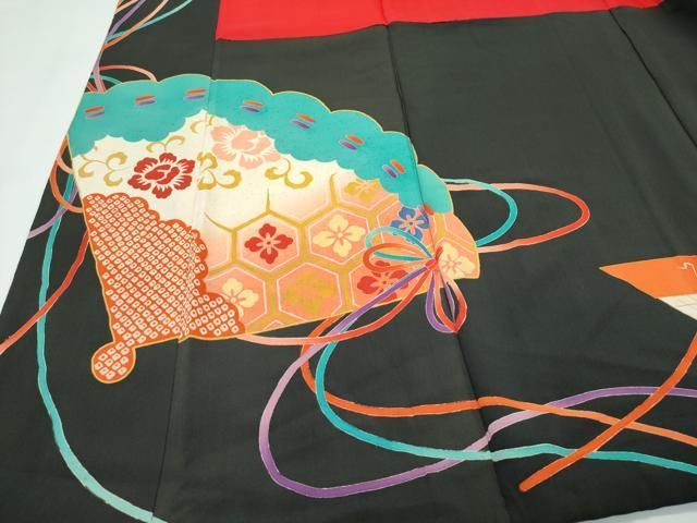 平和屋着物○極上 アンティーク 大正ロマン 振袖 駒刺繍 檜扇吉祥花文