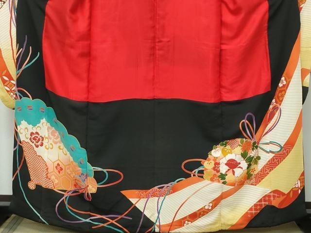 平和屋着物○極上 アンティーク 大正ロマン 振袖 駒刺繍 檜扇吉祥花文