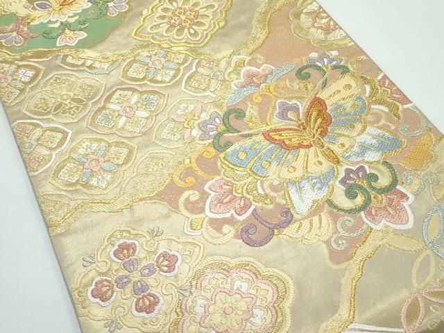 平和屋着物○極上 唐織・西陣の老舗・名門・藤原織物 六通柄袋帯 花蝶