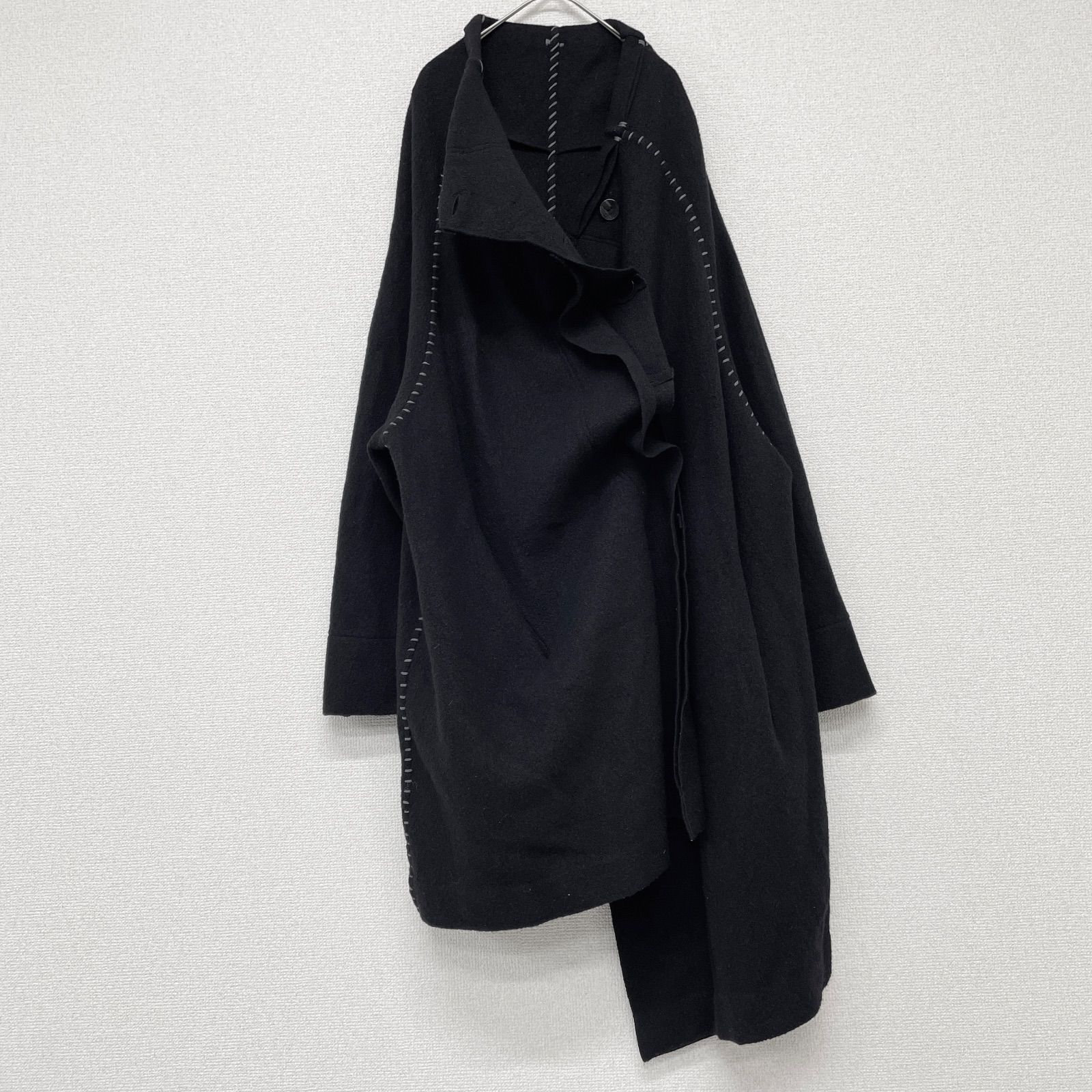 萌 MOUURU モユル 変形ロングコート オーバーサイズ ウール ブラック