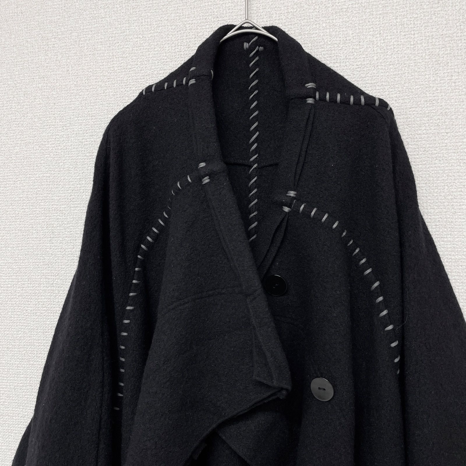 萌 MOUURU モユル 変形ロングコート オーバーサイズ ウール ブラック