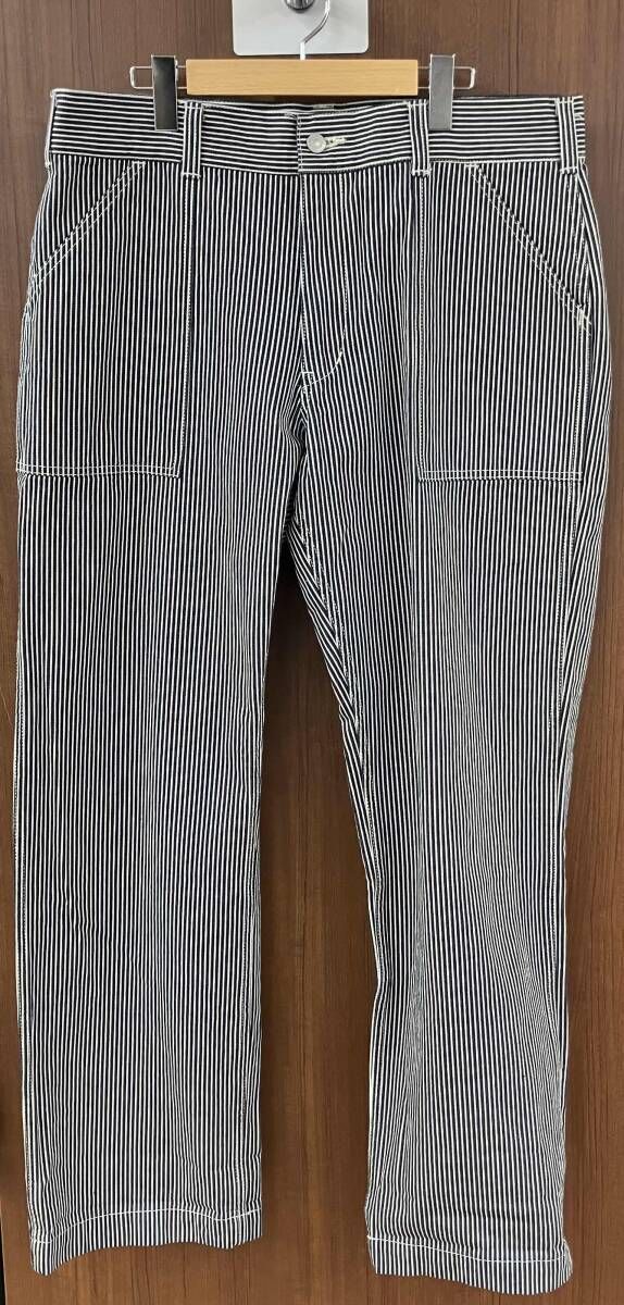 【美品／新品タグ付き】児島ジーンズ ヒッコリー ベイカーパンツ RNB-1201 W38 ストライプ ネイビー×ホワイト メンズ