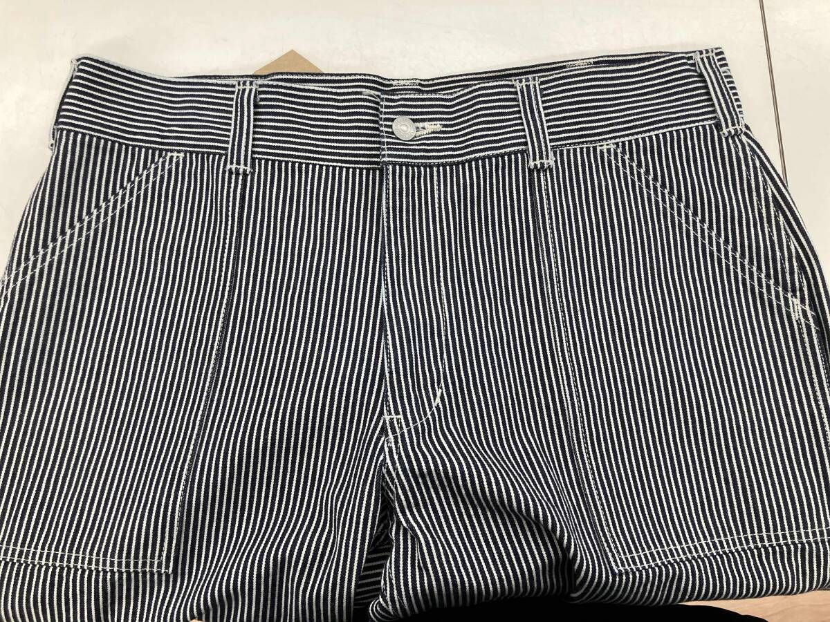 【美品／新品タグ付き】児島ジーンズ ヒッコリー ベイカーパンツ RNB-1201 W38 ストライプ ネイビー×ホワイト メンズ