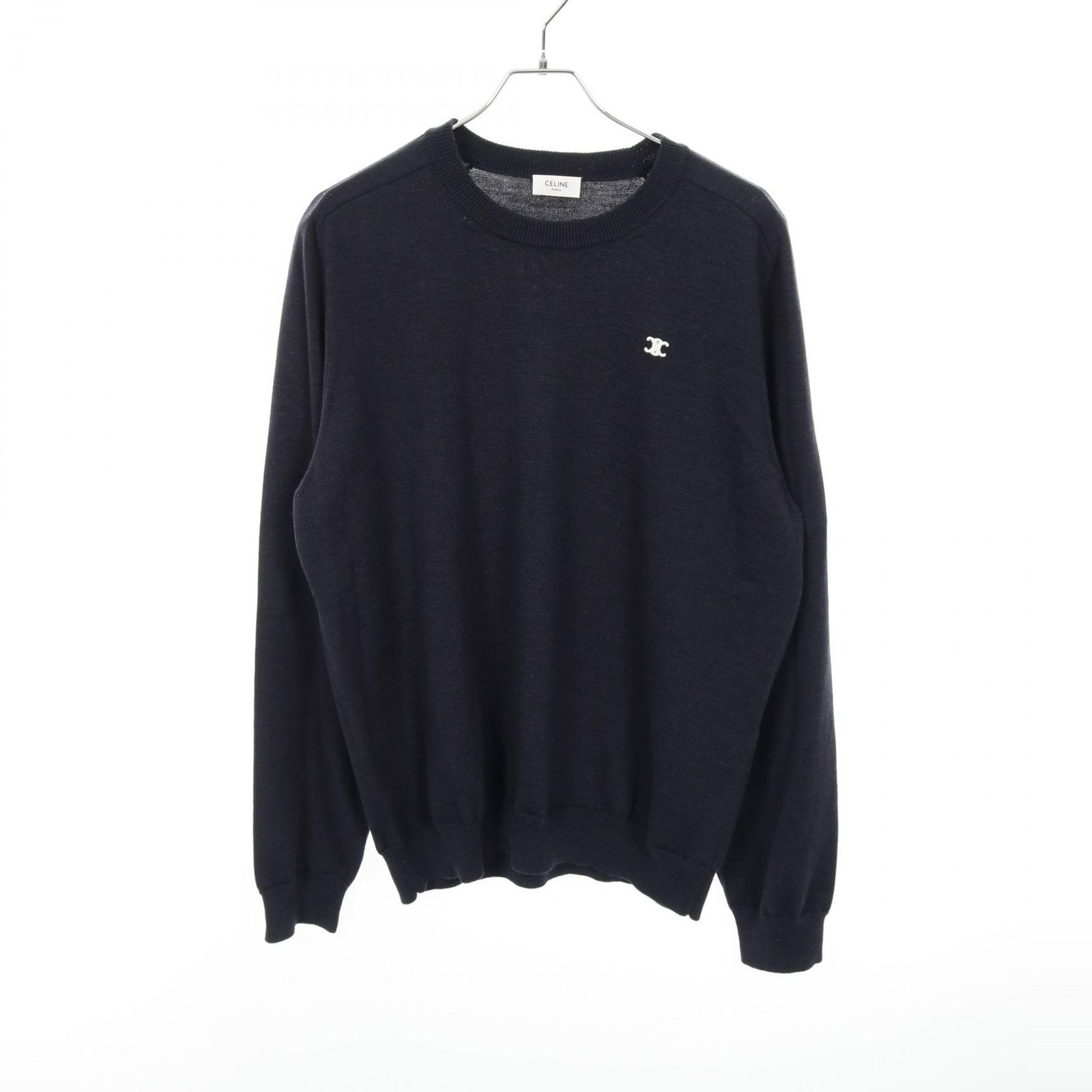 セリーヌ　トリオンフ クルーネック セーター　黒　ブラック　Mサイズ　ロゴ刺繍 セリーヌ CELINE ニット トリオンフ刺繍 クルーネックセーター ウール