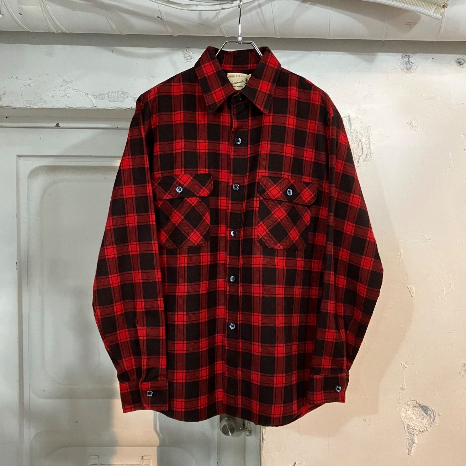 希少 70's Sears Fieldmaster プリントネルシャツ USA製 70s SEARS FIELDMASTER / シアーズ ブロックチェック プリント