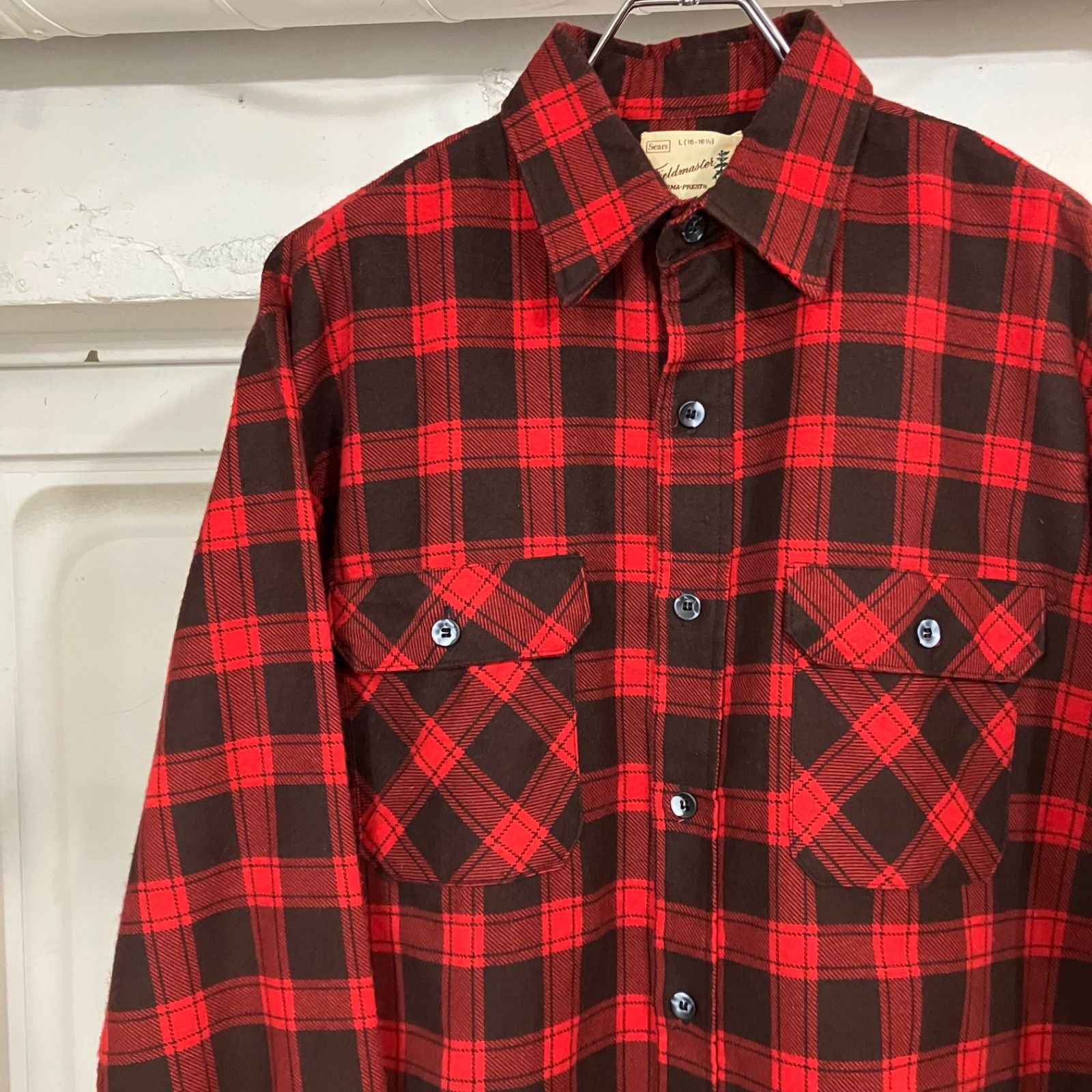 希少 70's Sears Fieldmaster プリントネルシャツ USA製 70s vintage sears ネルシャツL プリネルオンブレ