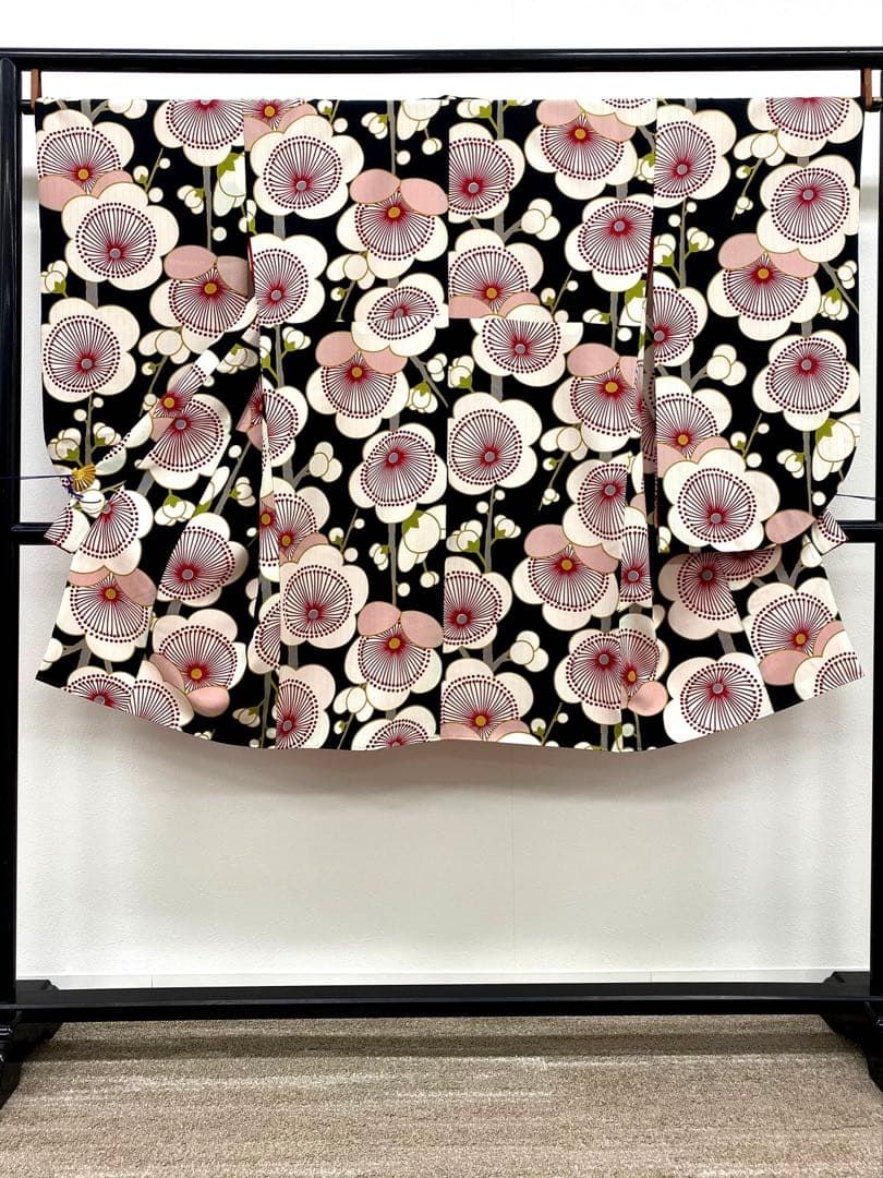 二尺袖 ポリエステル着物 和風館 縦銀通し 梅 尽くし 袴用 MOP572