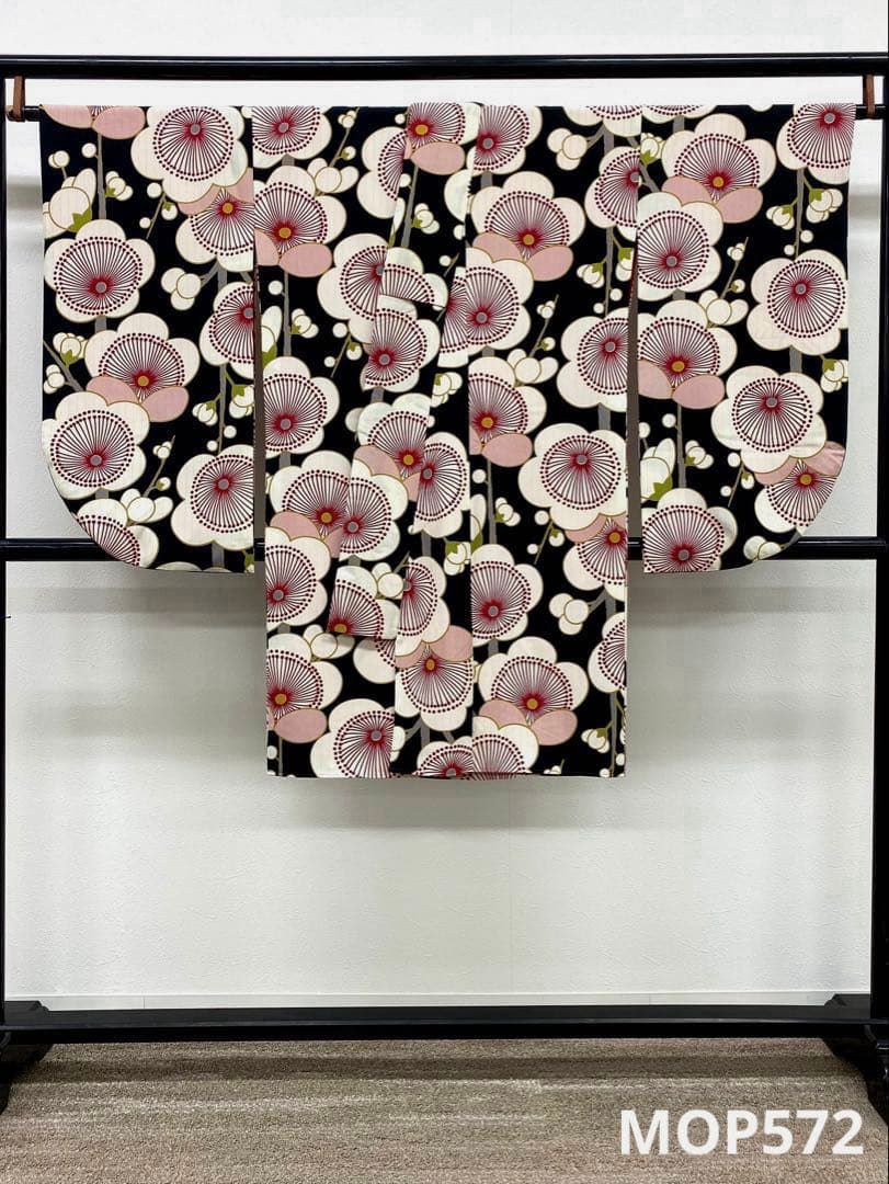 二尺袖 ポリエステル着物 和風館 縦銀通し 梅 尽くし 袴用 MOP572