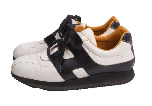 エルメスHERMES クイッカーレザーシューズ 白黒キャメル38 1/2(25cm位