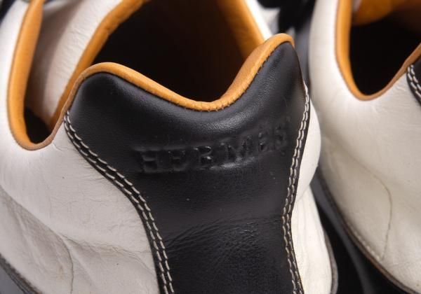 エルメスHERMES クイッカーレザーシューズ 白黒キャメル38 1/2(25cm位