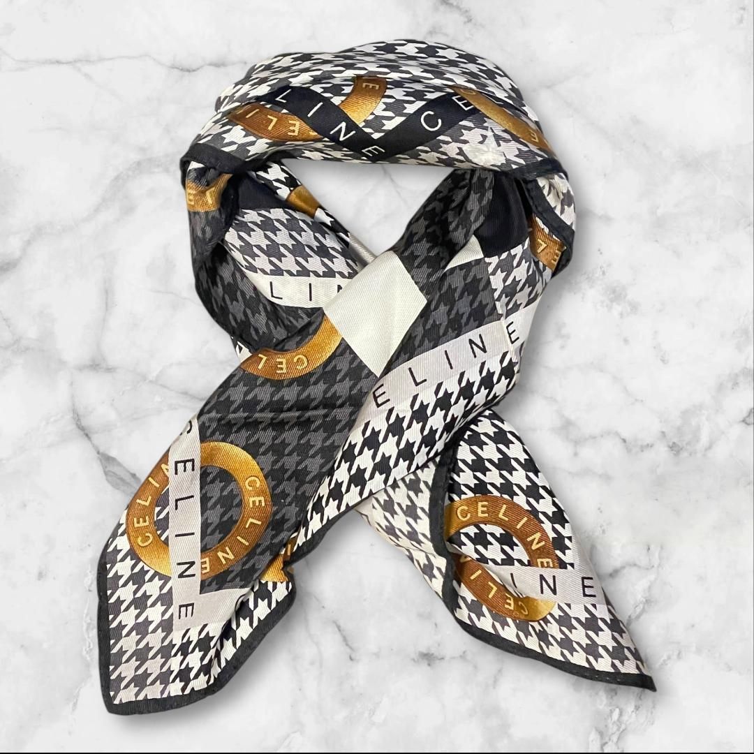 CELINE セリーヌ スカーフ 千鳥格子 ゴールドリング柄 - メルカリ