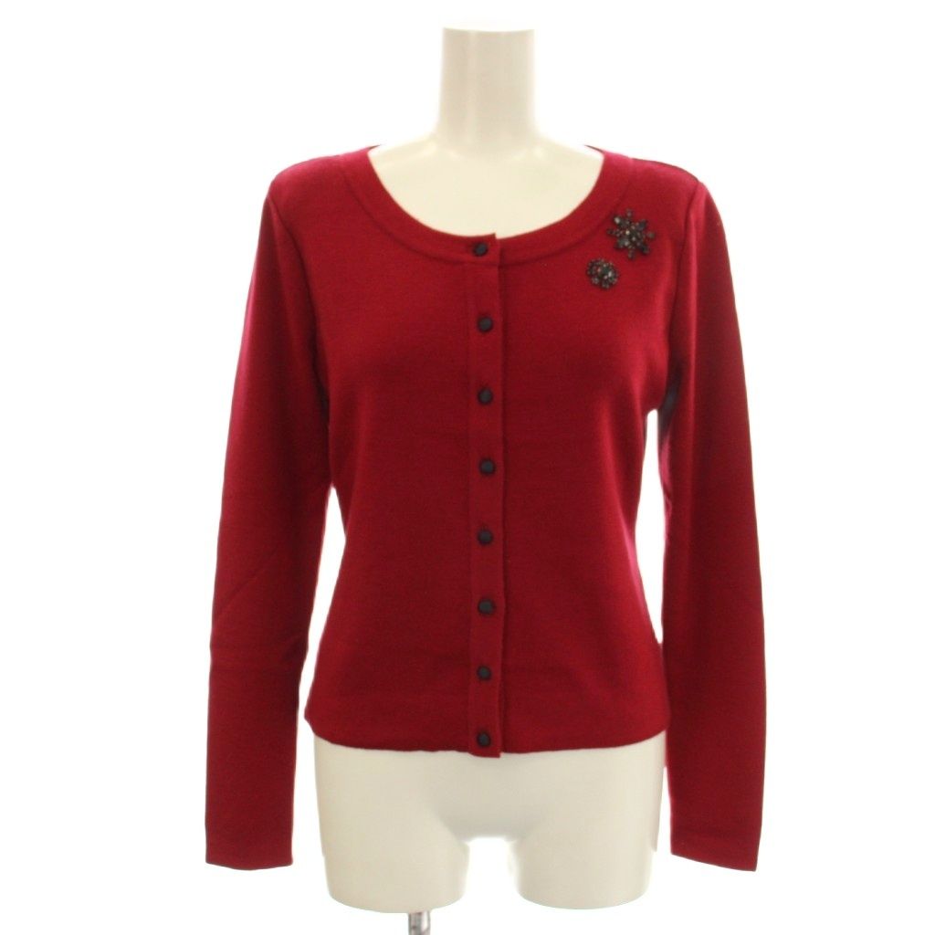ルネ Rene カーディガン ニット ビジュー 長袖 肩パッドあり 34 赤