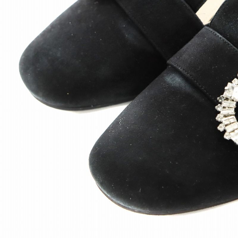 プラダ PRADA パンプス ラウンドトゥ ビジュー スエード 36.5 黒