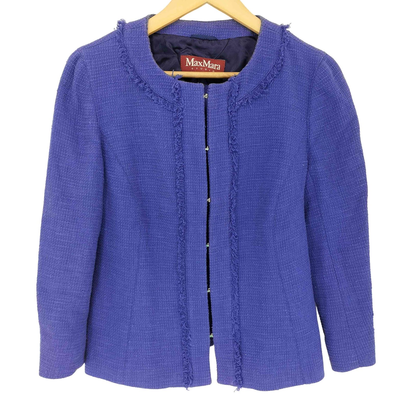 MaxMara ノーカラーツイードジャケット エスマックスマーラ ツイードジャケット ノーカラー マックスマーラ 麻