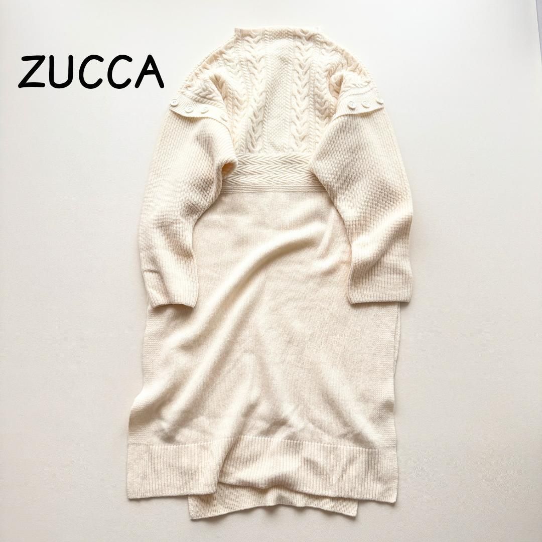 極美品　ZUCCa ズッカ ケーブル切替 ニットワンピース M 日本製 ウール 極美品 ショップ ZUCCa ズッカ ケーブル切替 ニットワンピース M 日本