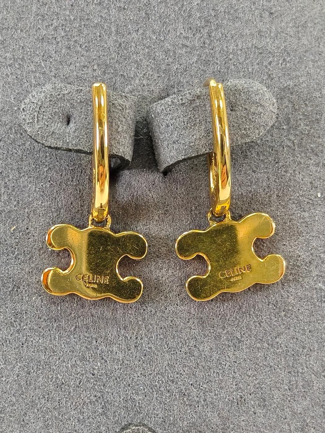 ゴールド❣️美品 セリーヌ ピアス CELINE セリーヌ トリオンフ ラインストーン ピアス ゴールド 管理番号