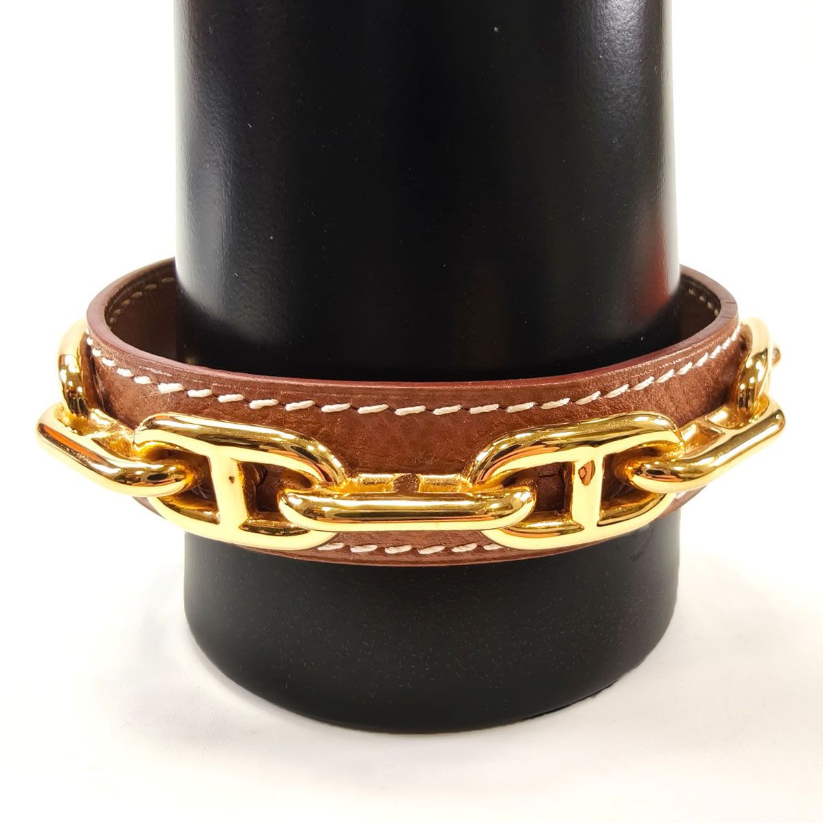 HERMES☆シェーヌダンクルバングル（ブラウンレザー×ゴールドチェーン） HERMES エルメス シェーヌダンクル ブレスレット バングル ブラウン