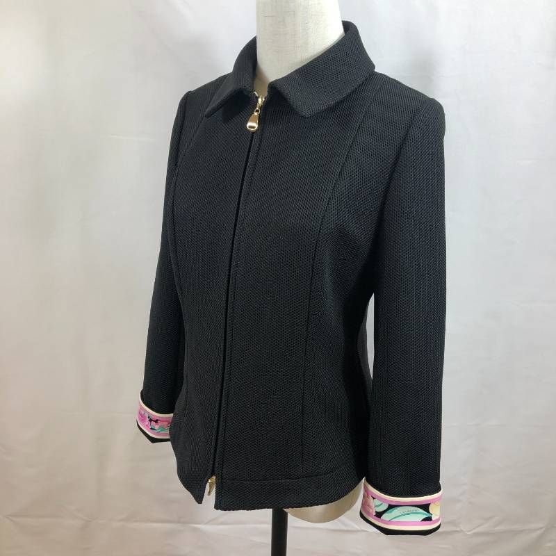 美品 レオナール ジャケット 花柄 ジップアップ 黒 - メルカリ