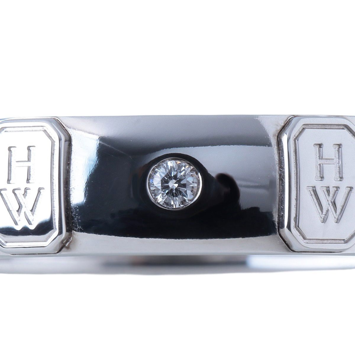 ハリーウィンストン HWロゴ バンド ダイヤ リング 1PD 16号 Au750WG
