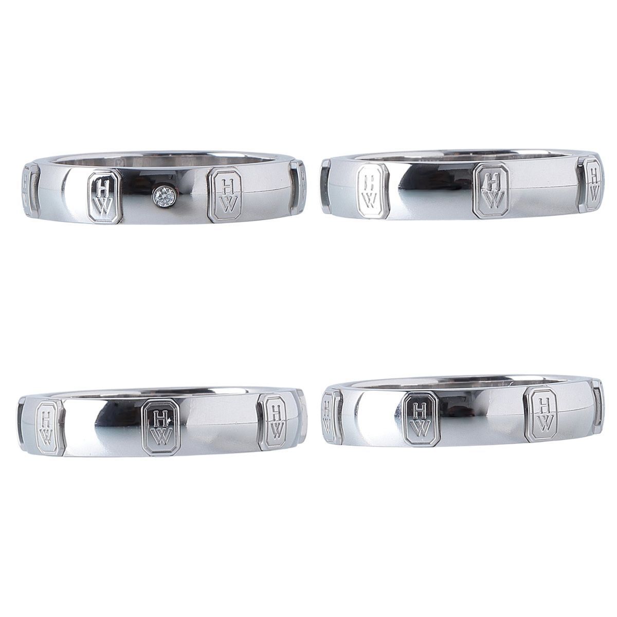 ハリーウィンストン HWロゴ バンド ダイヤ リング 1PD 16号 Au750WG
