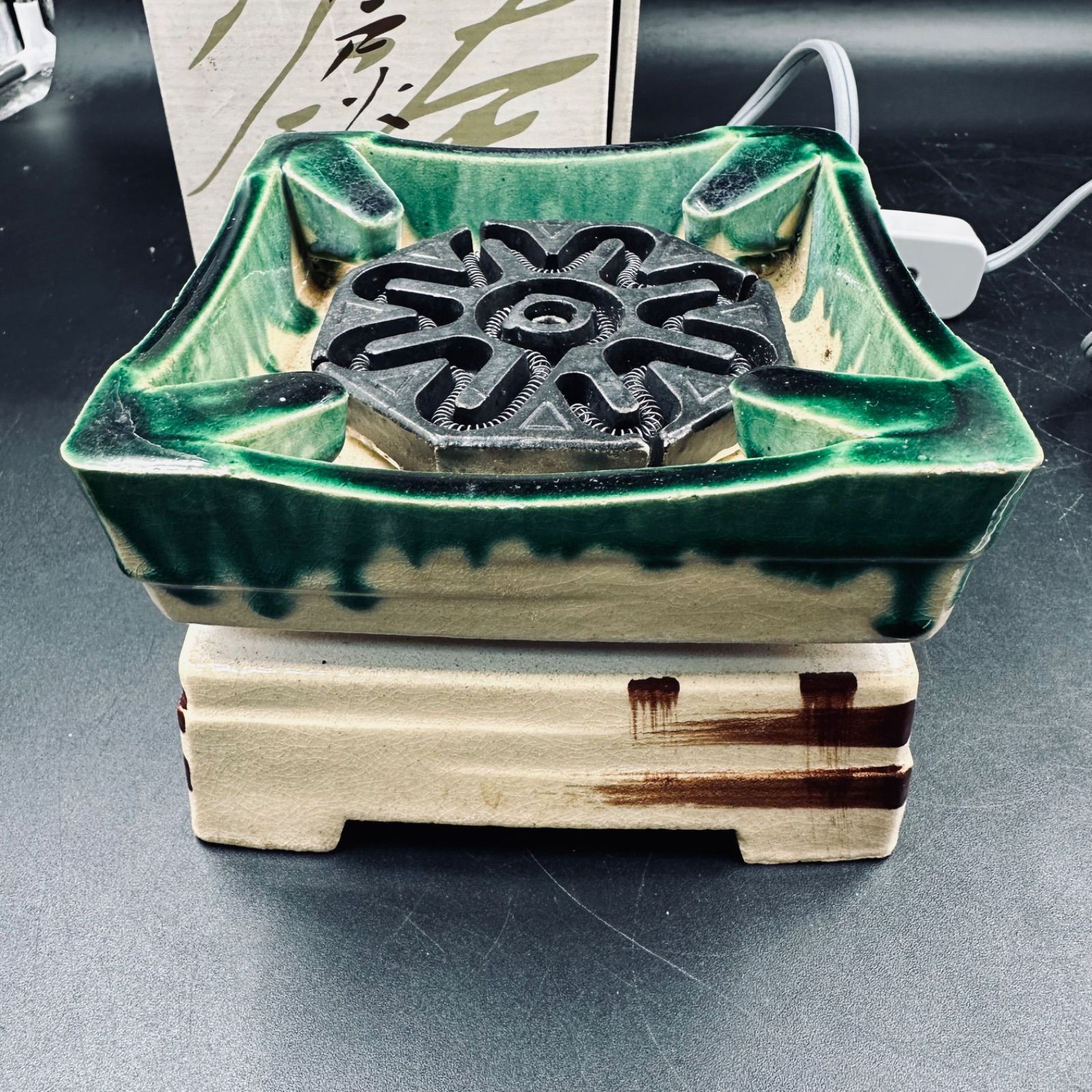 ③ 江戸火鉢 野々田商店 陶器製 電気式火鉢 卓上江戸火鉢 織部 卓上