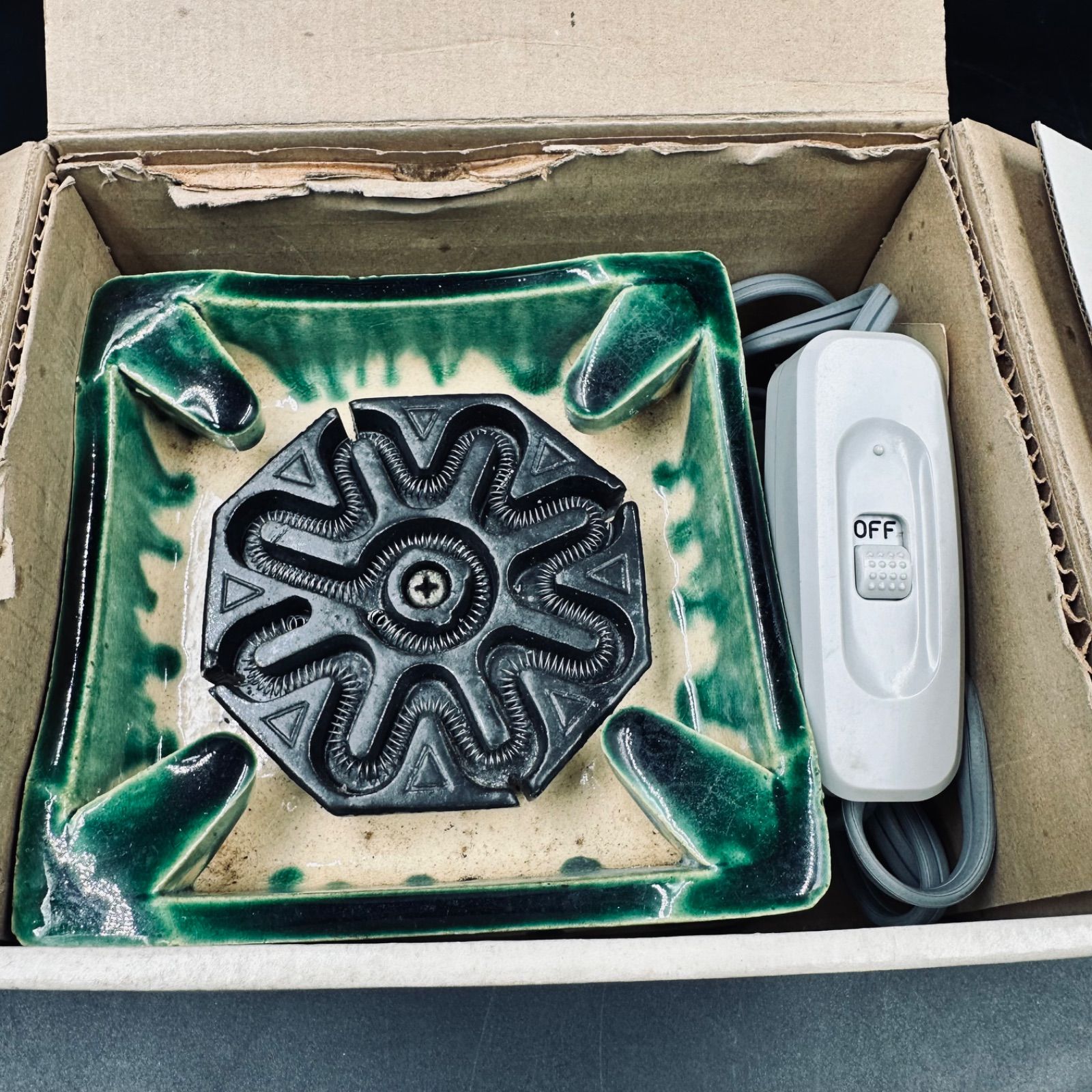 ③ 江戸火鉢 野々田商店 陶器製 電気式火鉢 卓上江戸火鉢 織部 卓上