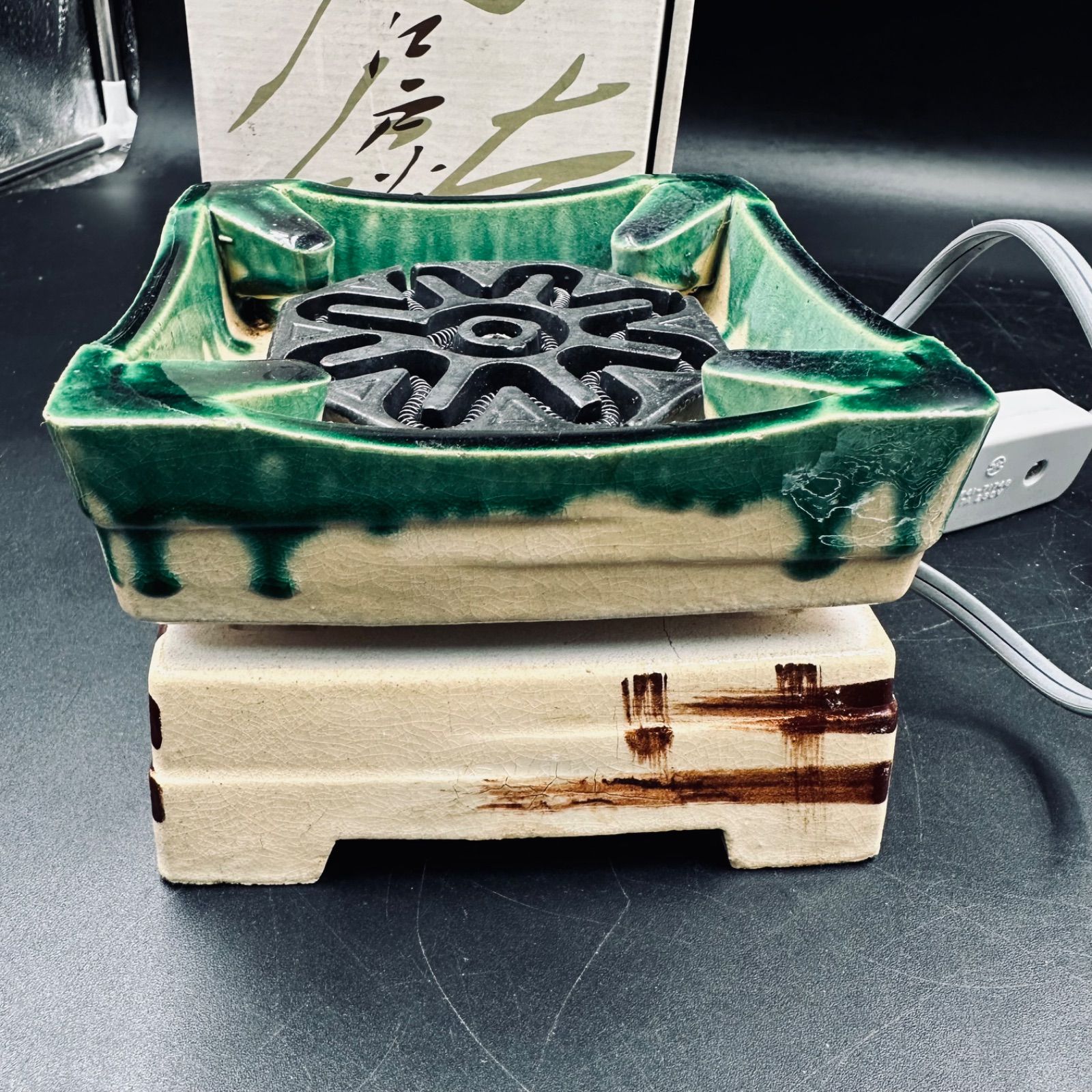 ③ 江戸火鉢 野々田商店 陶器製 電気式火鉢 卓上江戸火鉢 織部 卓上