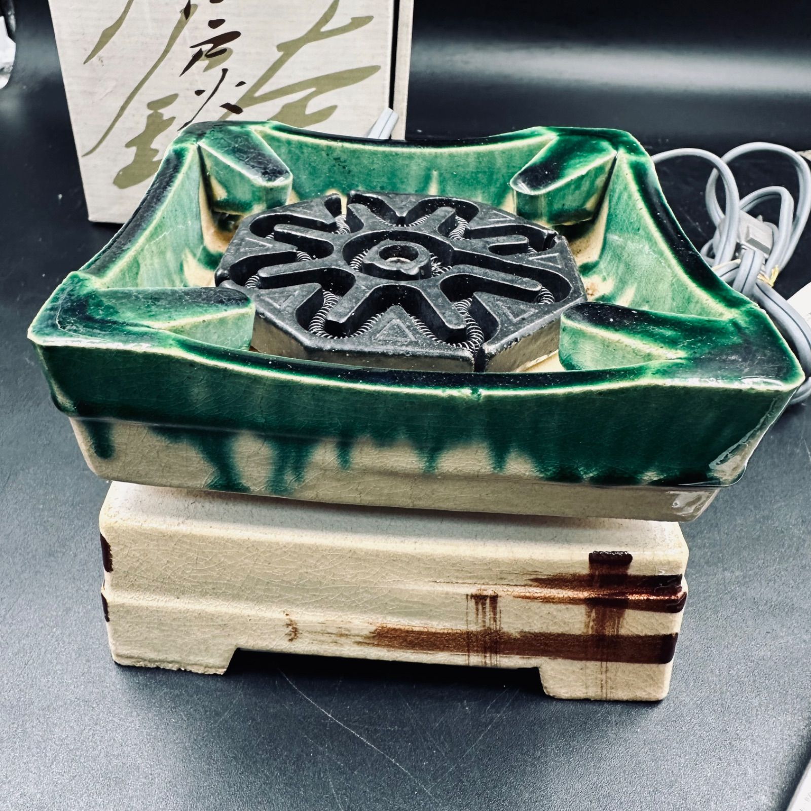 ③ 江戸火鉢 野々田商店 陶器製 電気式火鉢 卓上江戸火鉢 織部 卓上