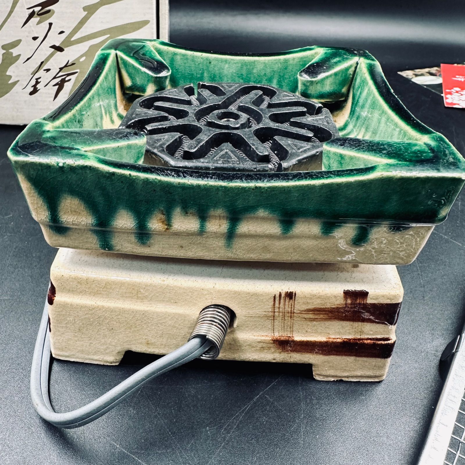 ③ 江戸火鉢 野々田商店 陶器製 電気式火鉢 卓上江戸火鉢 織部 卓上