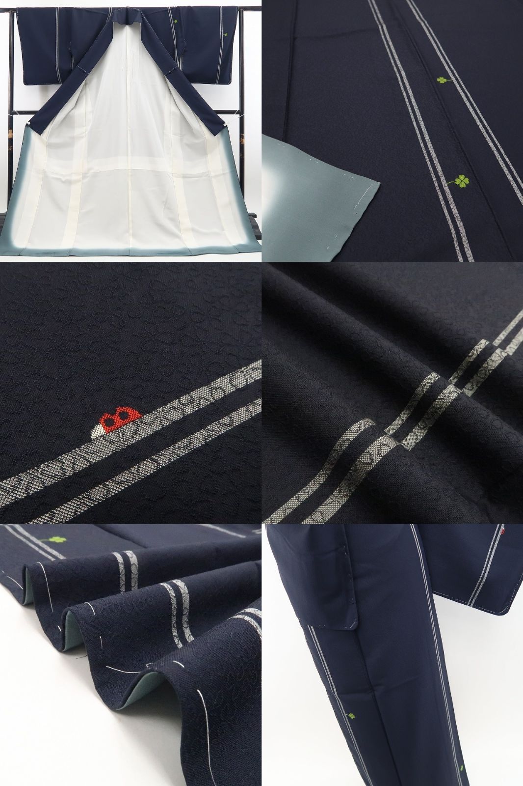  ❁tomihisa❁ クローバー てんとう虫 着物 正絹 仕付け糸付 幸せと楽しみ 良い予感が見つかる和の時間”お召 7469 紬 着物