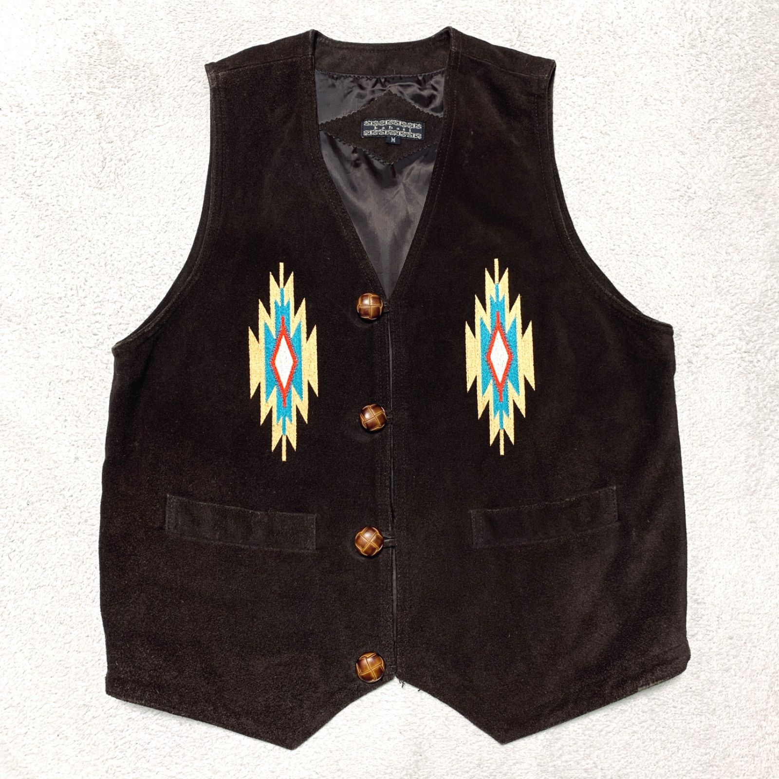 ネイティブ柄 チマヨ レザーベスト M スエード 牛革 90s ヴィンテージ ネイティブ柄 チマヨ レザーベスト M スエード 牛革 90s ヴィンテージ