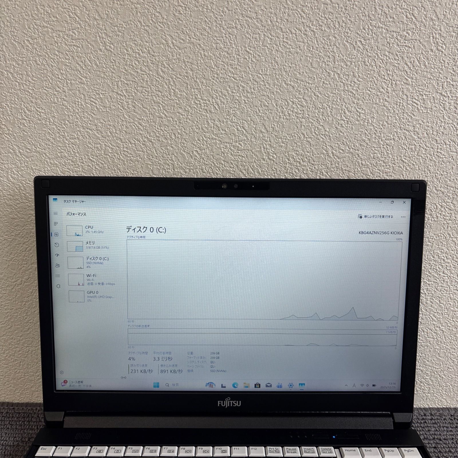 富士通lifebook A5511/G i3-1125G4 メモリ8GB SSD 256GB Win11 顔認証