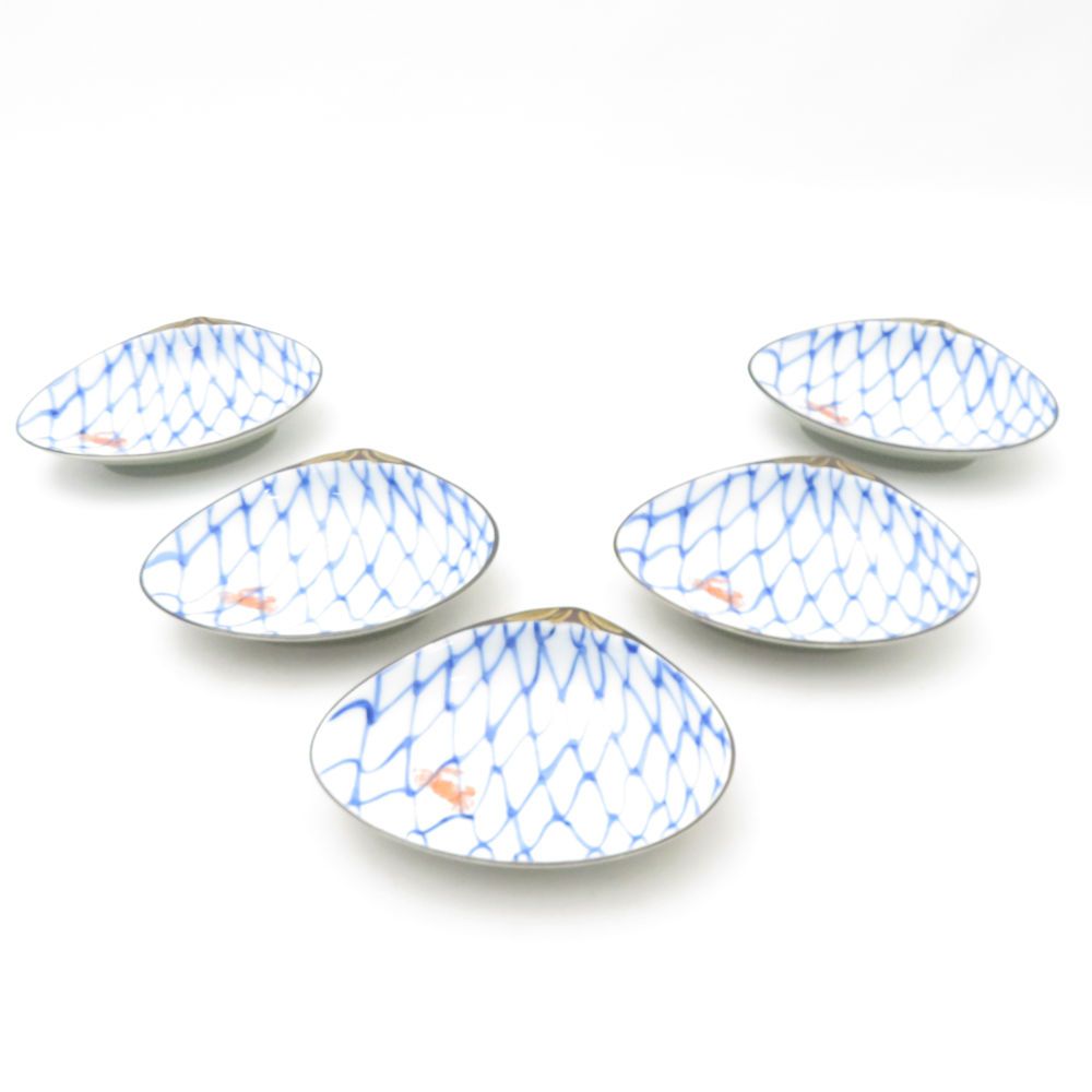 美品 Fukagawa Seiji 深川製磁 蟹絵 貝型小皿 小皿 5枚 セット 10cm