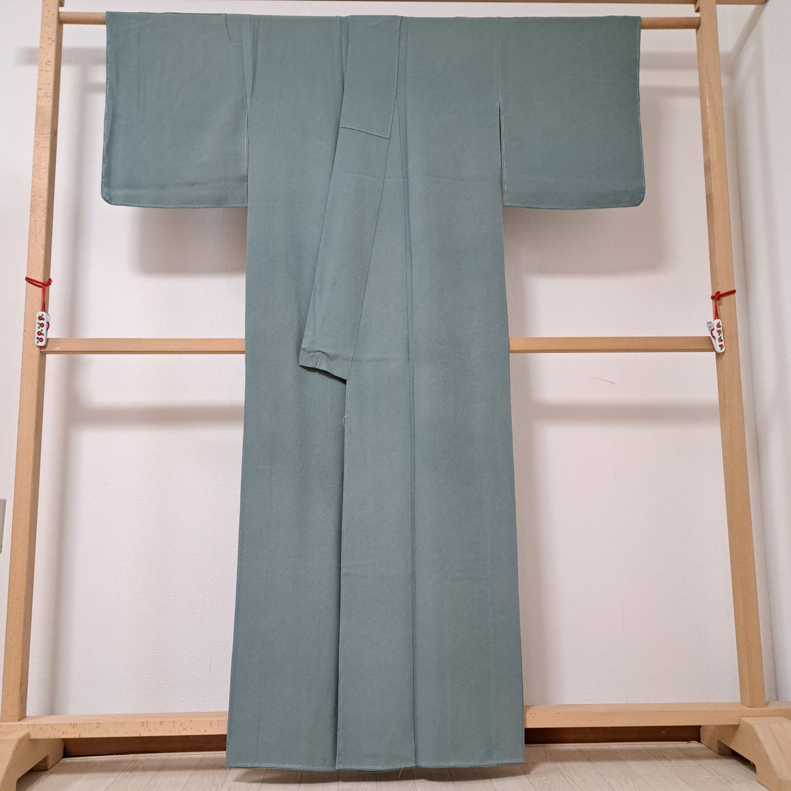 江戸小紋・鮫小紋】裄63 丈162 袖46.5 紋無し 正絹 袷 くすみグリーン