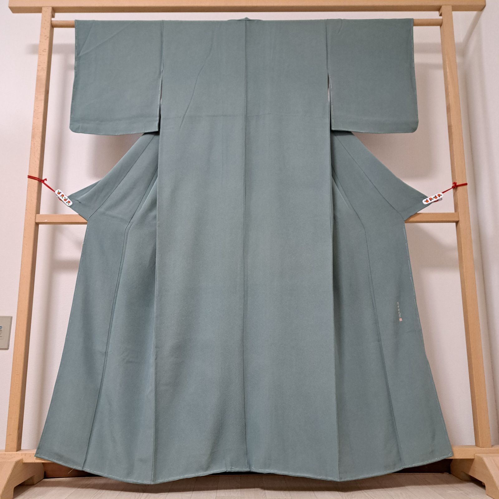 小紋 江戸小紋・鮫小紋】裄63 丈162 袖46.5 紋無し 正絹 袷 くすみグリーン