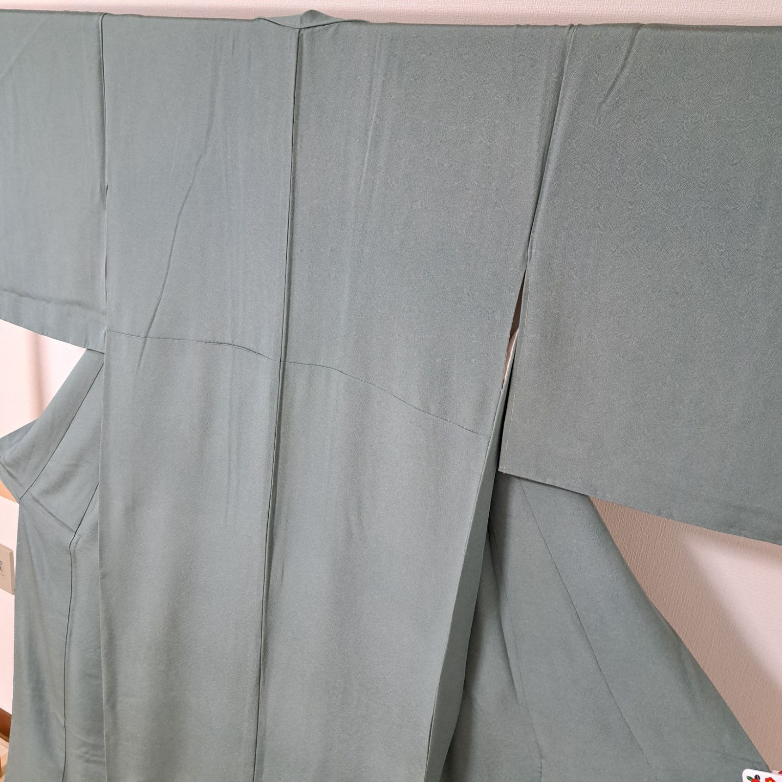 江戸小紋・鮫小紋】裄63 丈162 袖46.5 紋無し 正絹 袷 くすみグリーン