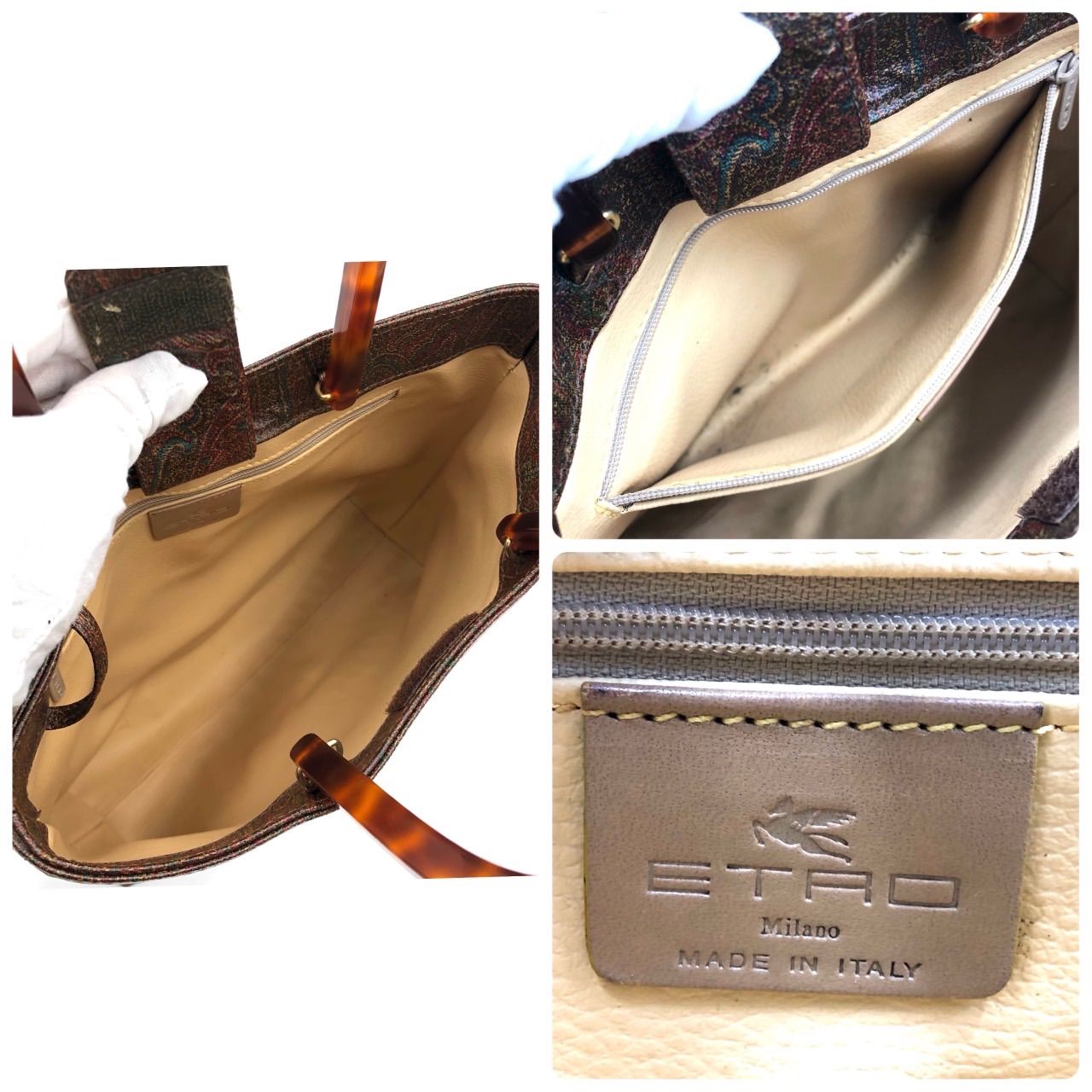 エトロ ETRO ハンドバッグ べっ甲ハンドル ペイズリー柄 ブラウン 茶